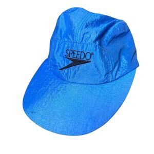 Speedo Vintage 80s Neon Aqua Blue Nylon Long Bill Drawstring Cap